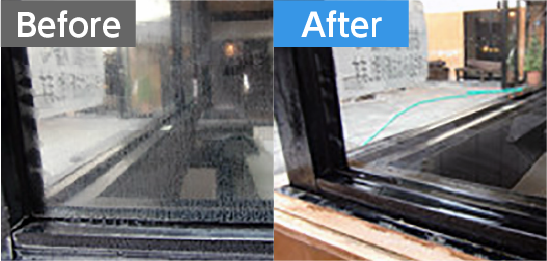 露天風呂ガラス Before After